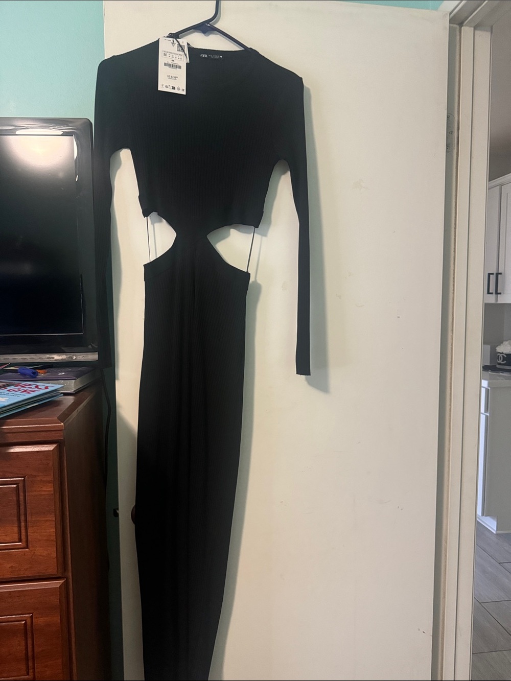 Zara Black Long-Slit Cutout Ribbed Maxi Dress